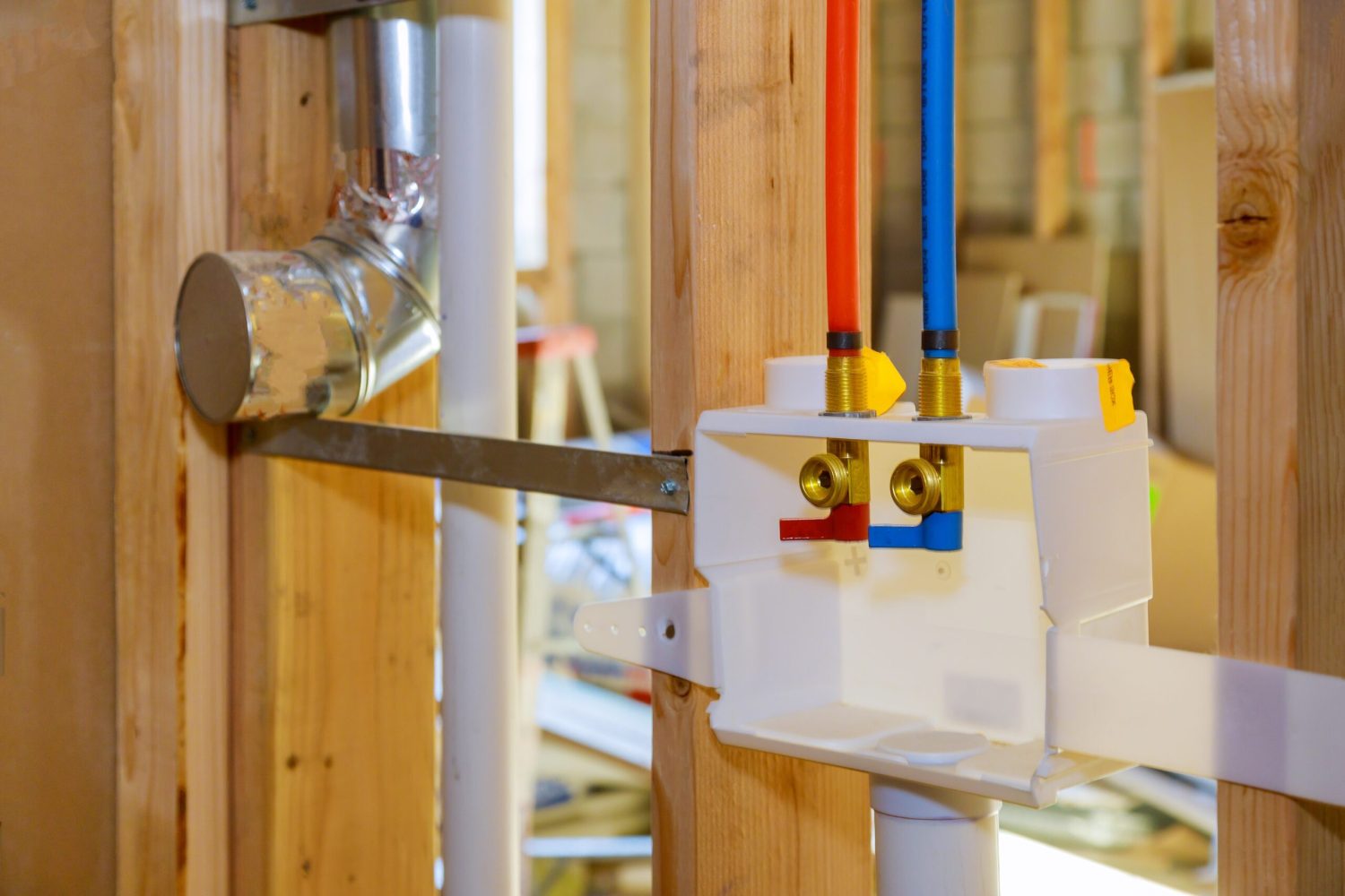 Interior plumbing rough-in framing for a new laundry room